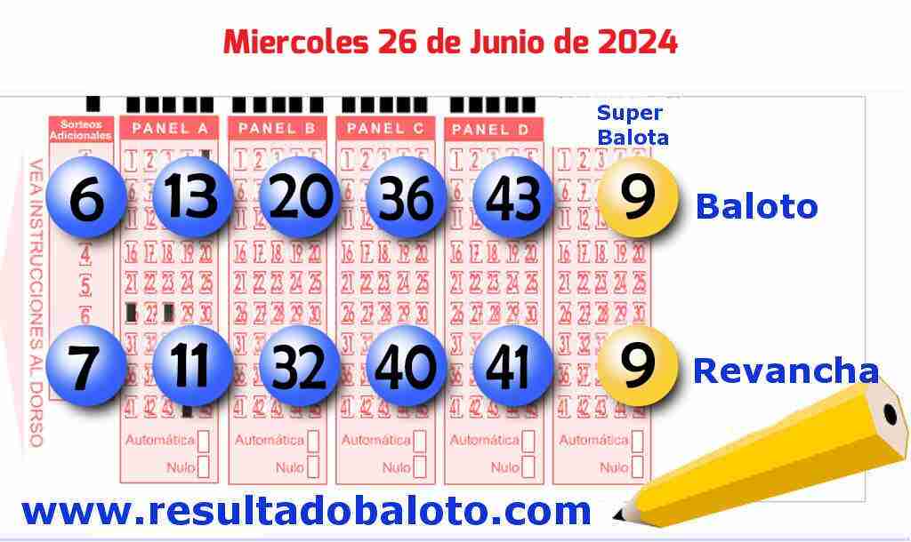 Baloto del Miércoles 26 de Junio de 2024