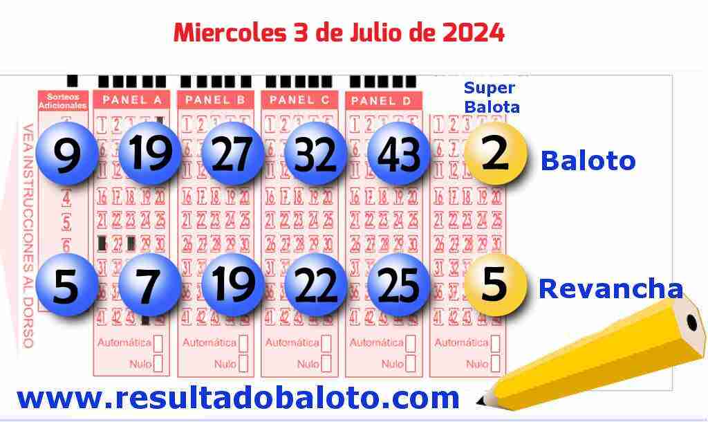 Baloto del Miércoles 3 de Julio de 2024