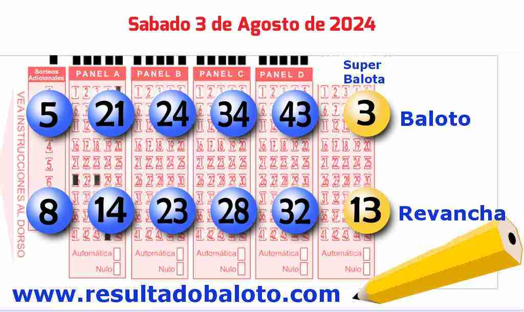 Baloto del Sábado 3 de Agosto de 2024