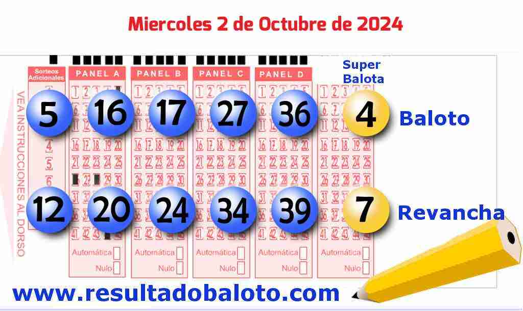 Baloto del Miércoles 2 de Octubre de 2024